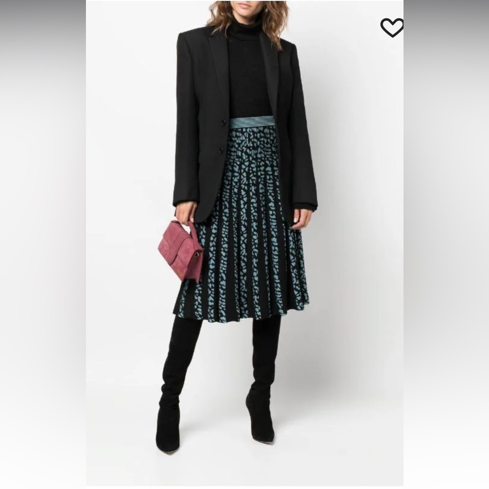 DVF Diane Avon Furstenberg Pleated Teal and Black Skirt Sz Medium‎